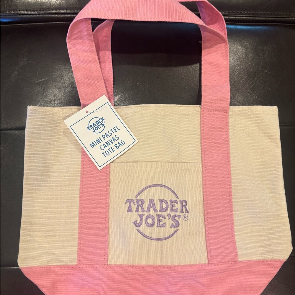 Trader Joe’s Pastel Pink and Cream Canvas Mini Tote Bag